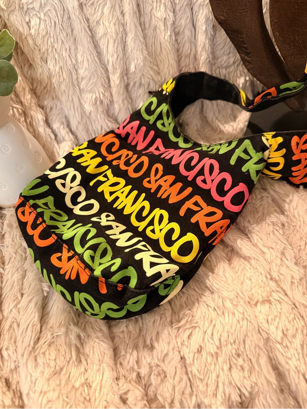 Black Crossbody Sling Bag with Neon 'San Francisco' Script